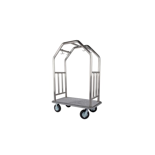 Estate Series Bellman Cart, 8in Pneumatic Wheels, 27Wx48Lx71H, Brushed Stainless with Grey Carpet